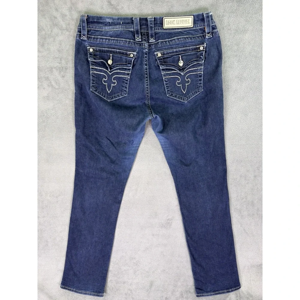 Rock Revival Jeans Womens 32 Blue Dark Wash Jessica Mid Rise Curvy Straight